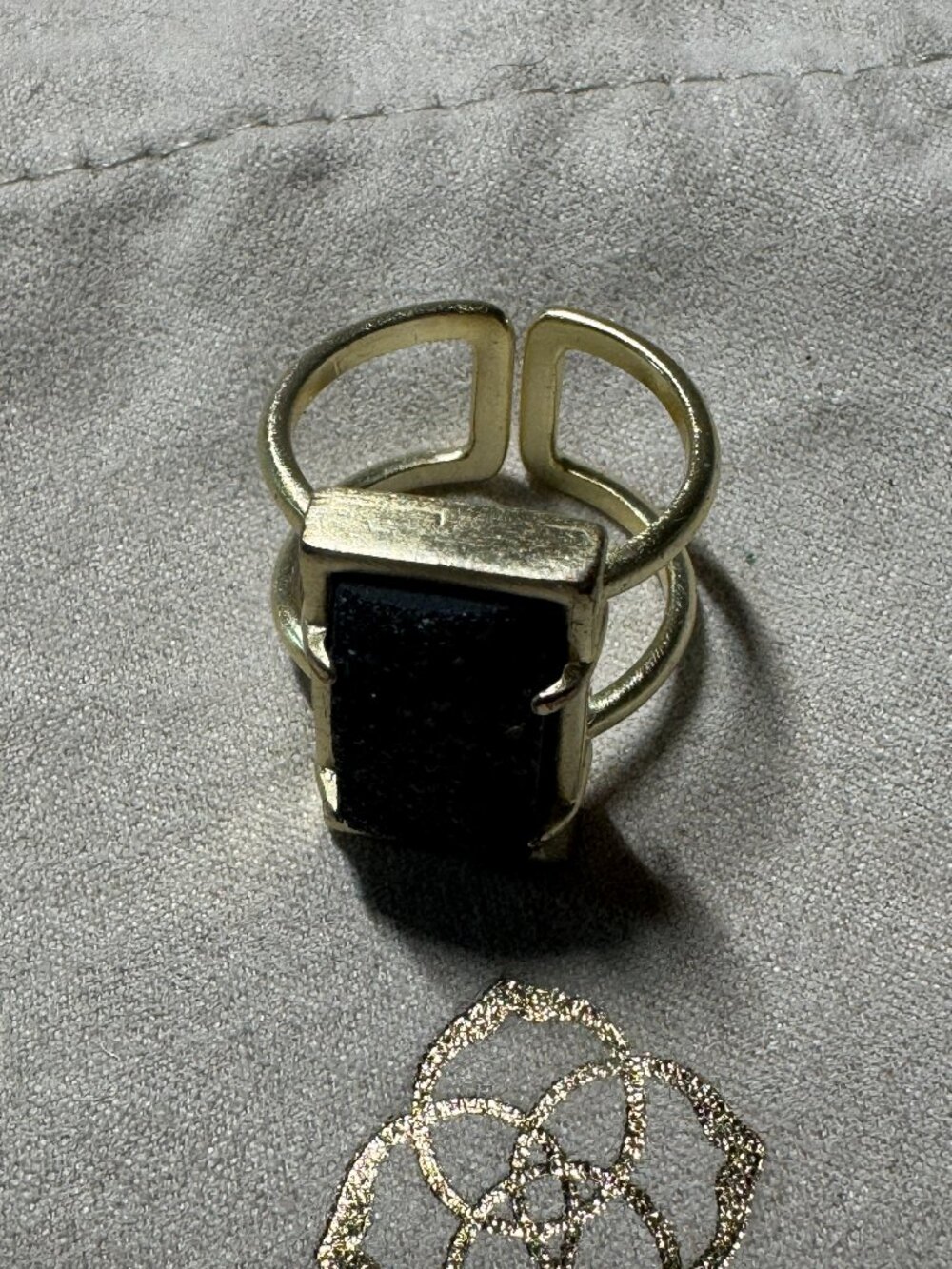 Kendra Scott Lennox Adjustable Drusy Ring Gold Tone Black Drusy